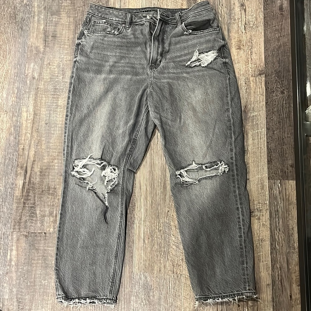 Distressed jeans.